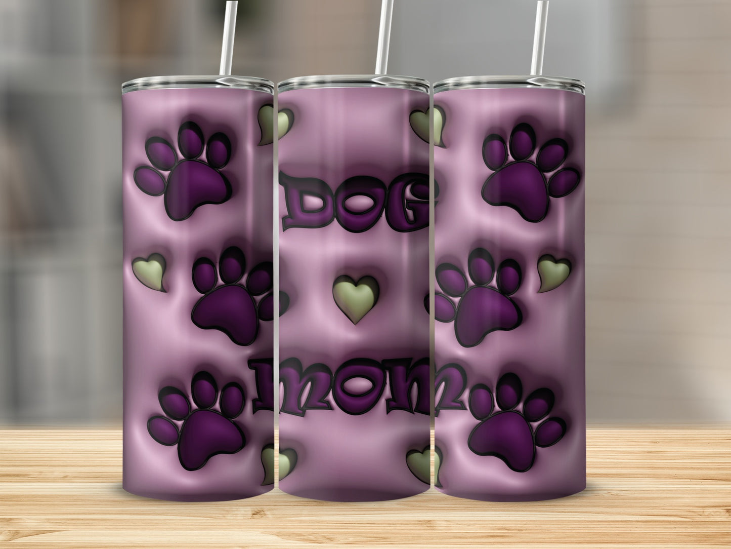 DOG MOM purple paw print hearts design product type