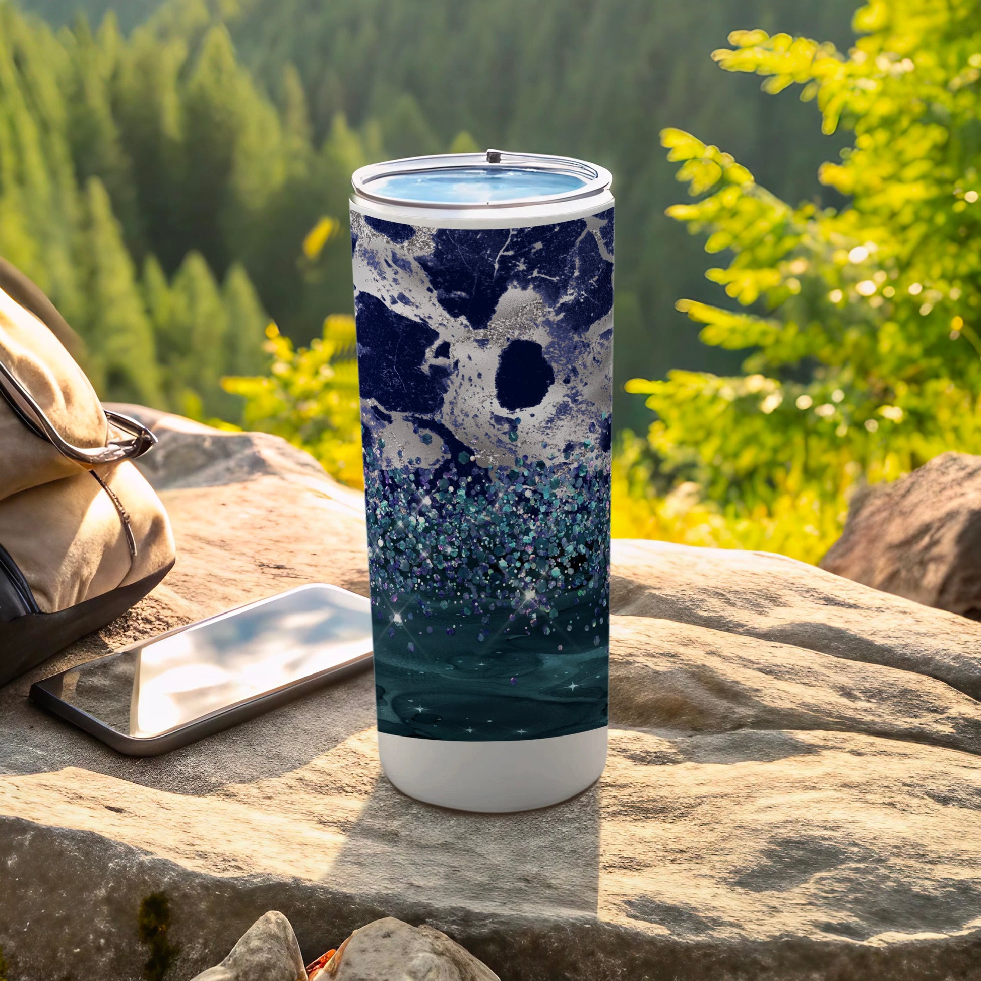Navy Silver Marble Glitter Blue Gradient Pattern product type