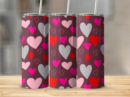 Colorful Hearts Patterned Tall Tumbler for Beverages
