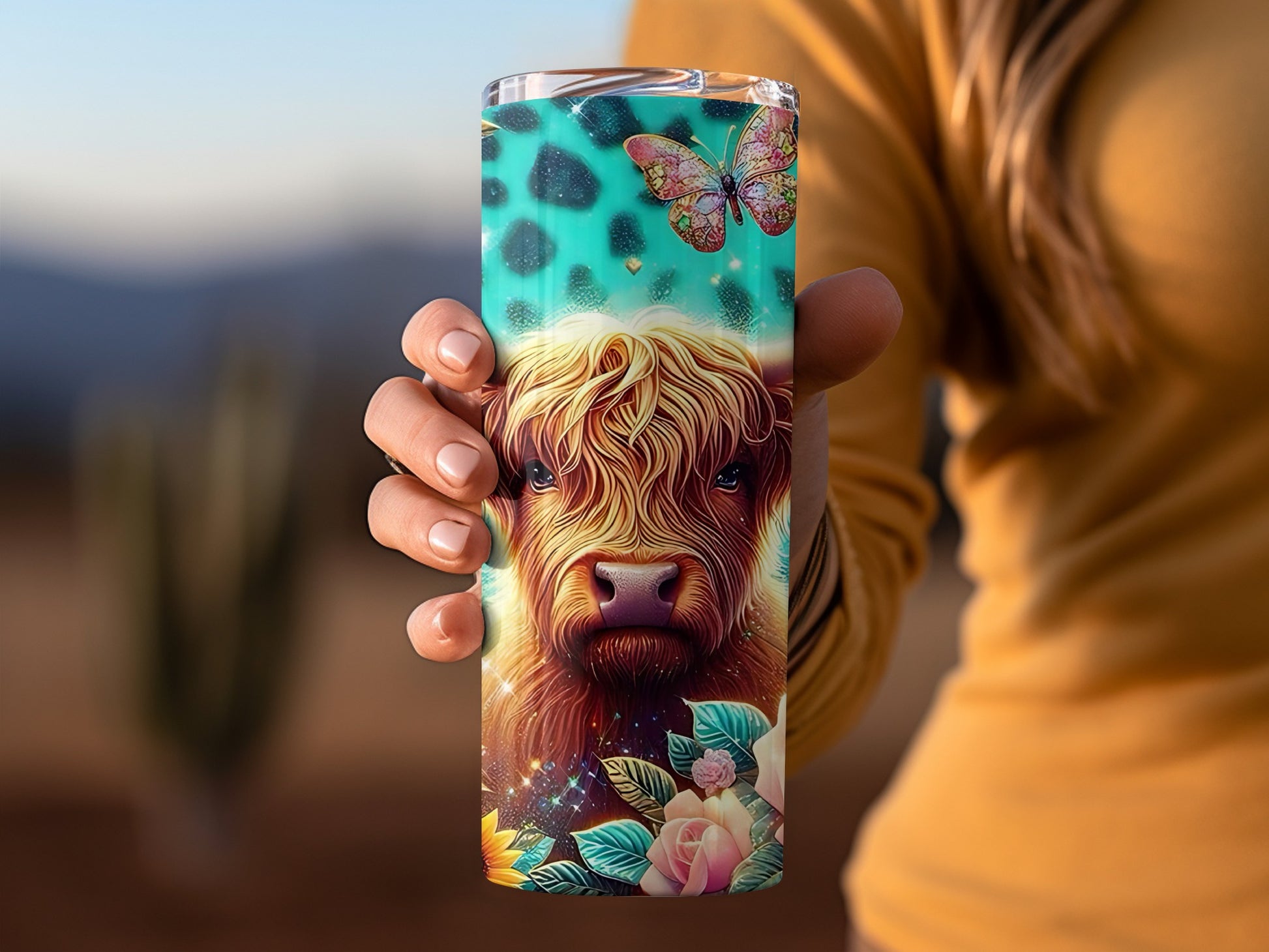 Colorful Cow and Butterfly Design Insulated Tumbler