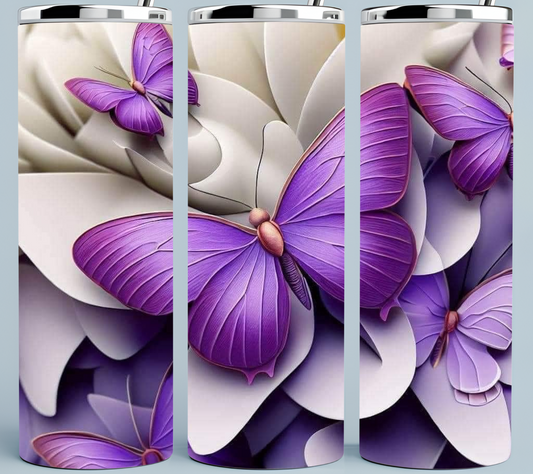 Purple and White Butterfly tumbler