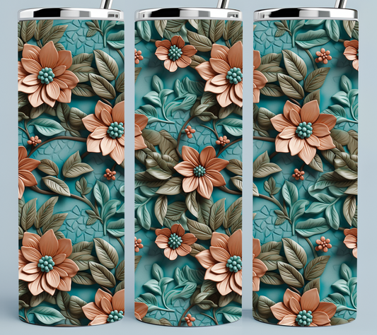 Teal and Rust flower tumbler