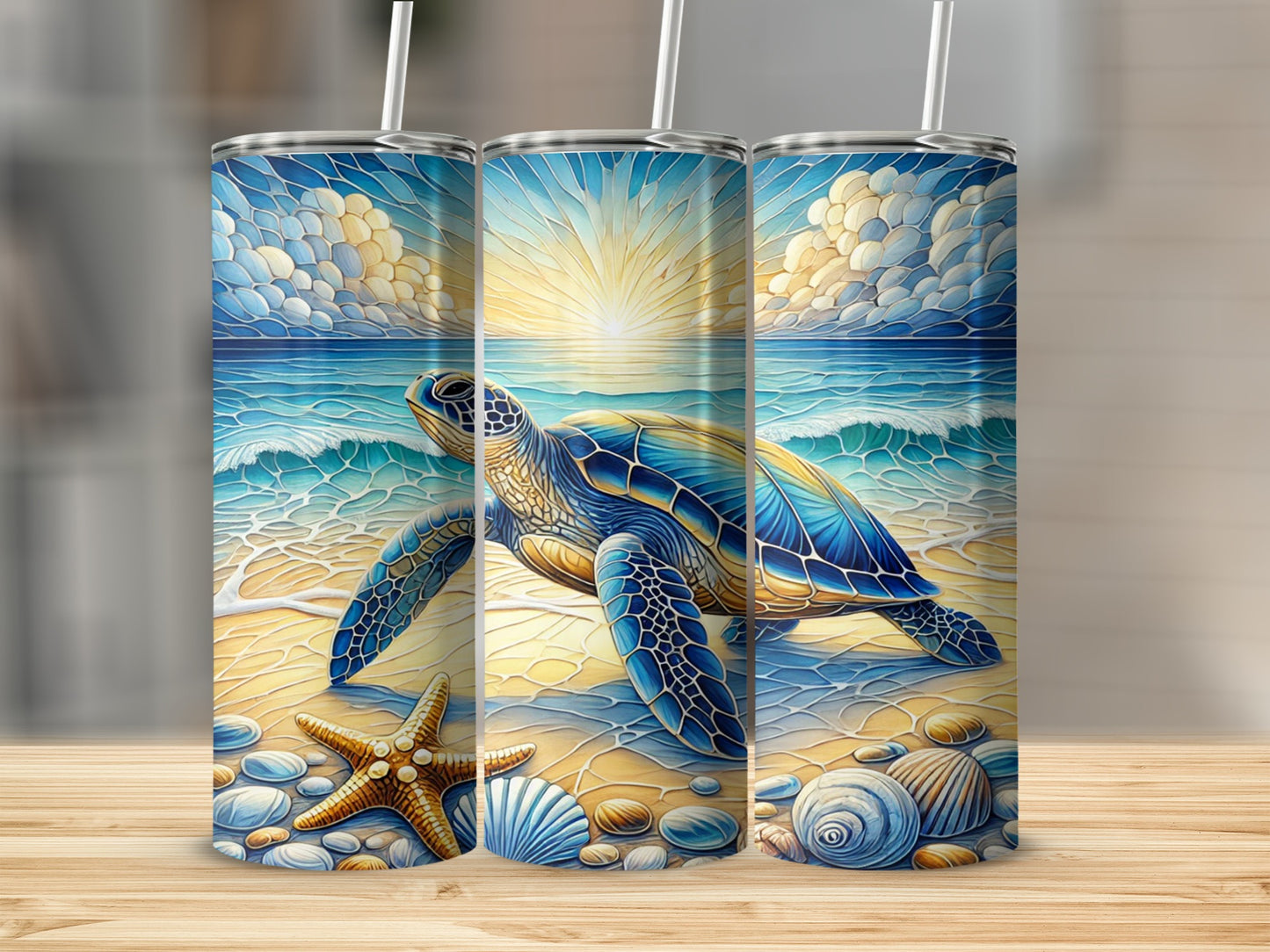 Sea Turtle and Ocean Scene Tumbler 20oz with Lid