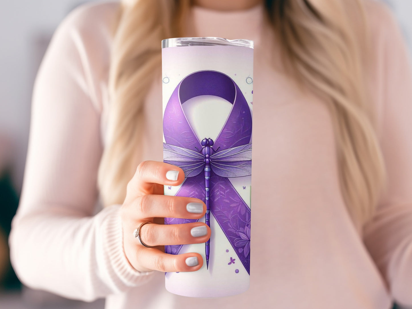 Dragonfly Design Purple Ribbon Insulated Tumbler