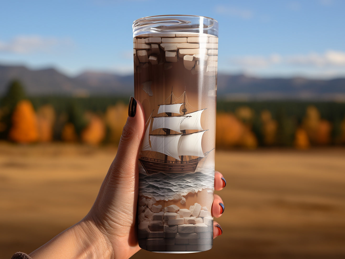 Detailed Sailing Ship Scenic Travel Tumbler