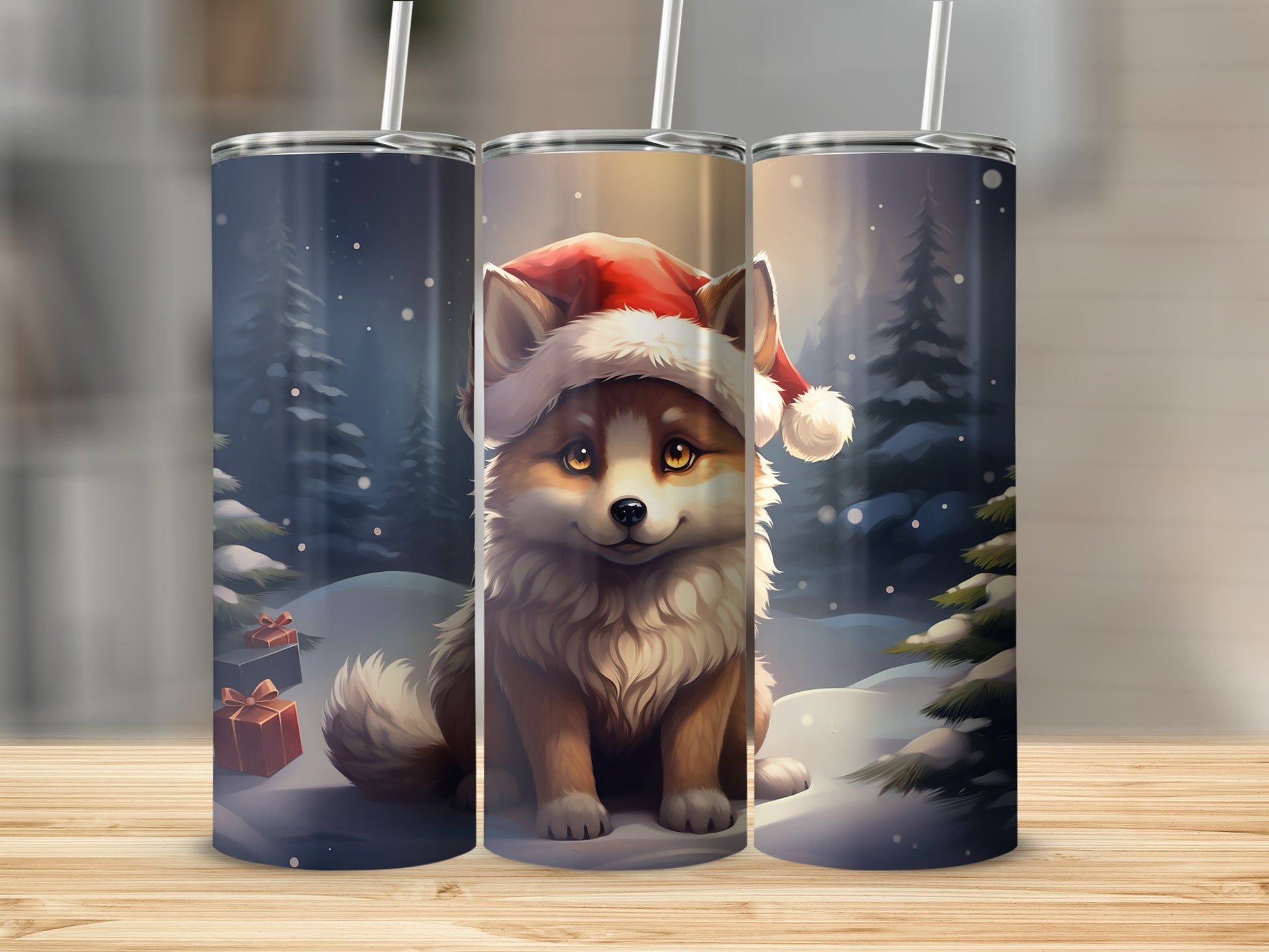 Cute Christmas Fox with Santa Hat Tumbler product
