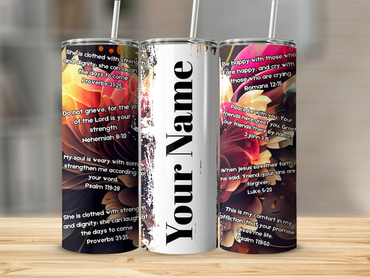 Personalized Christian Scripture Floral Tumbler Cup