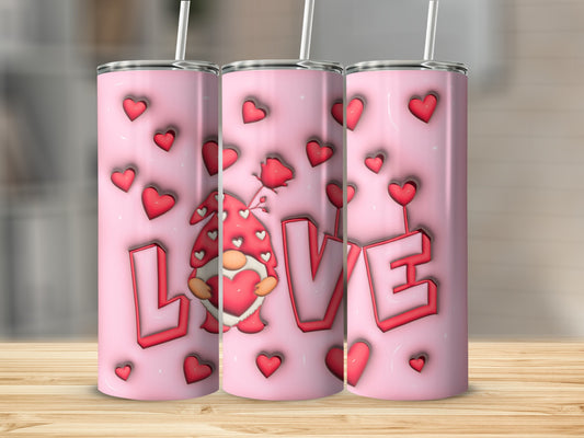 Pink Valentine Love Hearts Gnome Tumbler