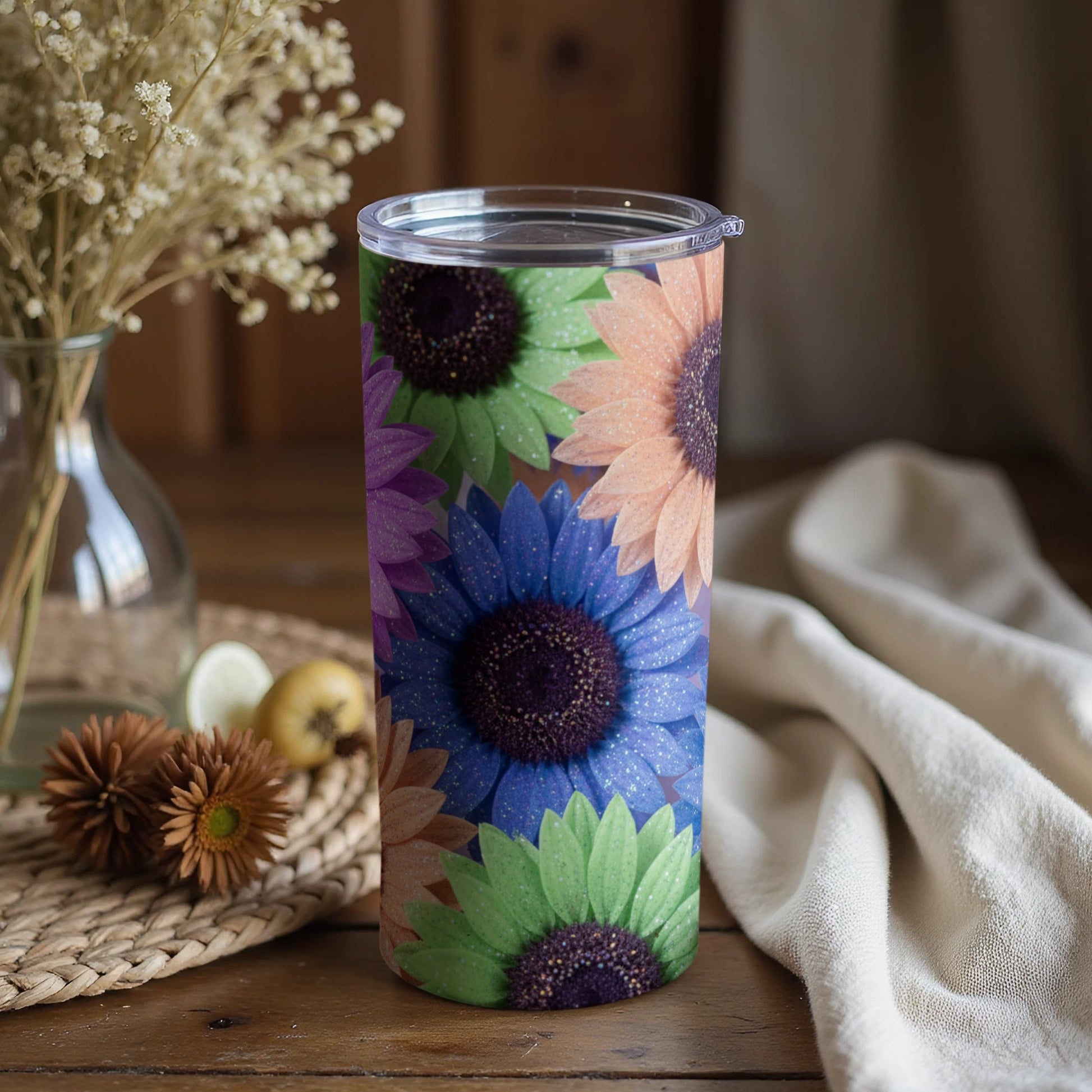 Colorful Sunflower Design Insulated Tumbler Cup
