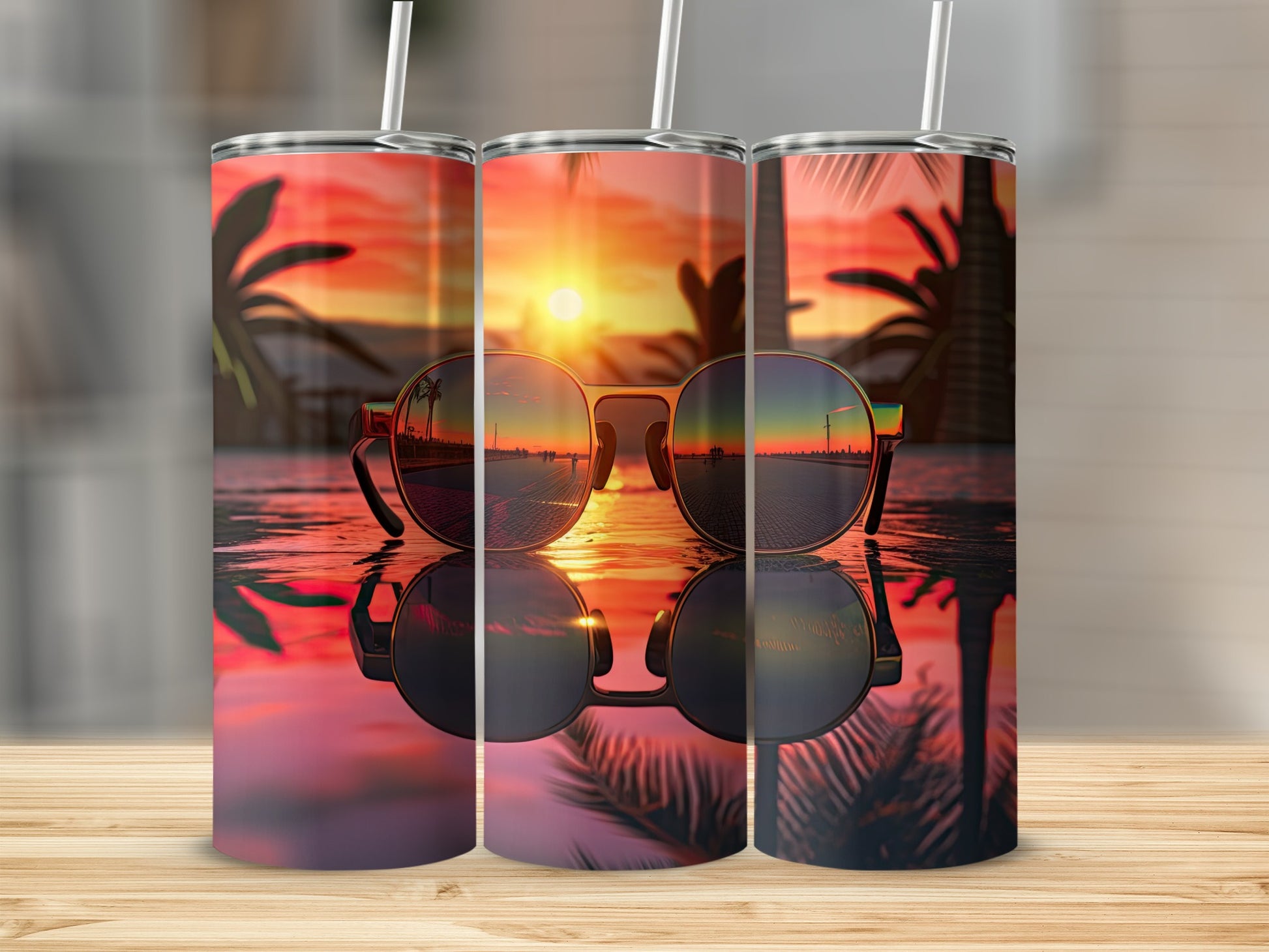 Vibrant Sunset Reflective Sunglasses Art Tall Tumbler