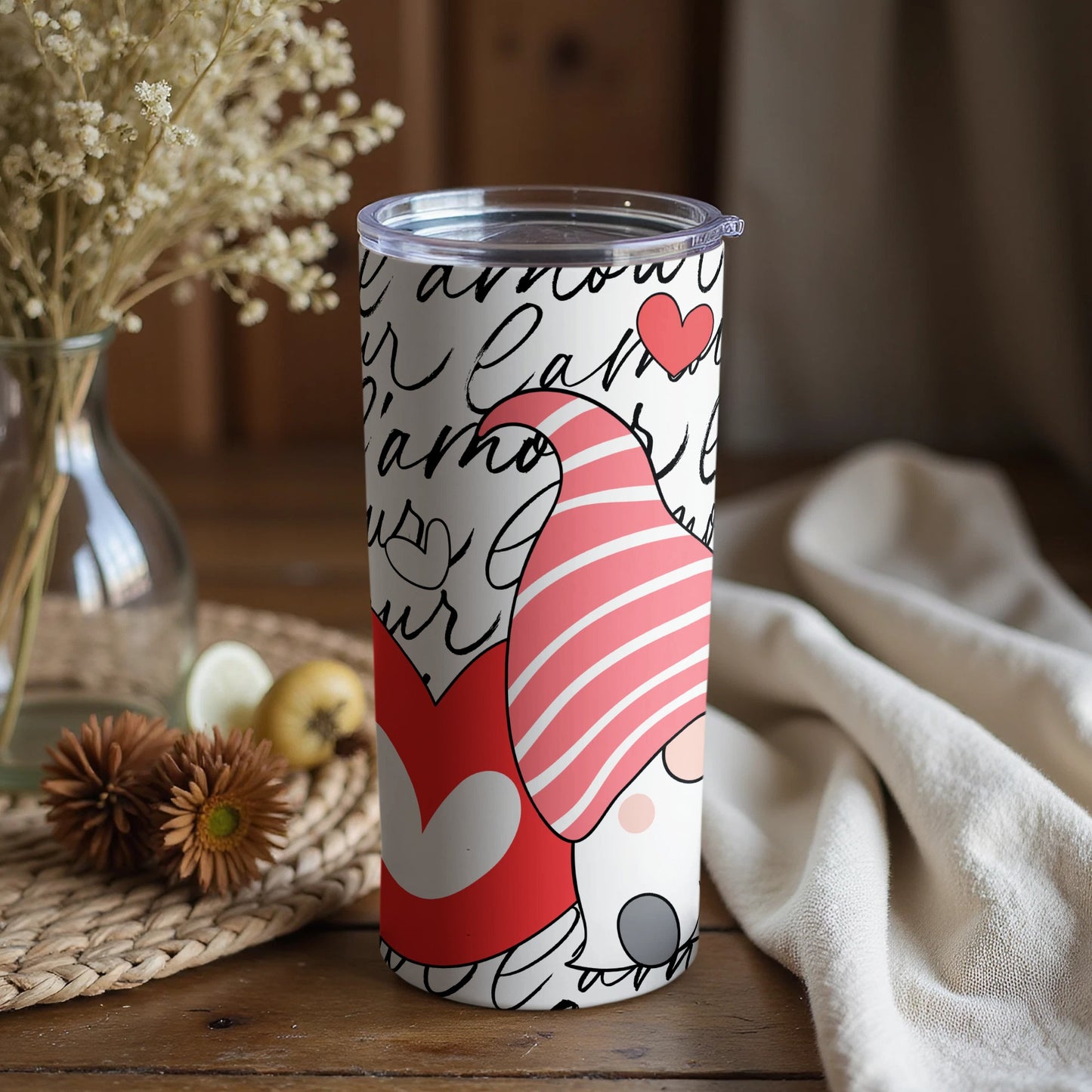 Adorable Gnome and Heart Accent Design Tumbler