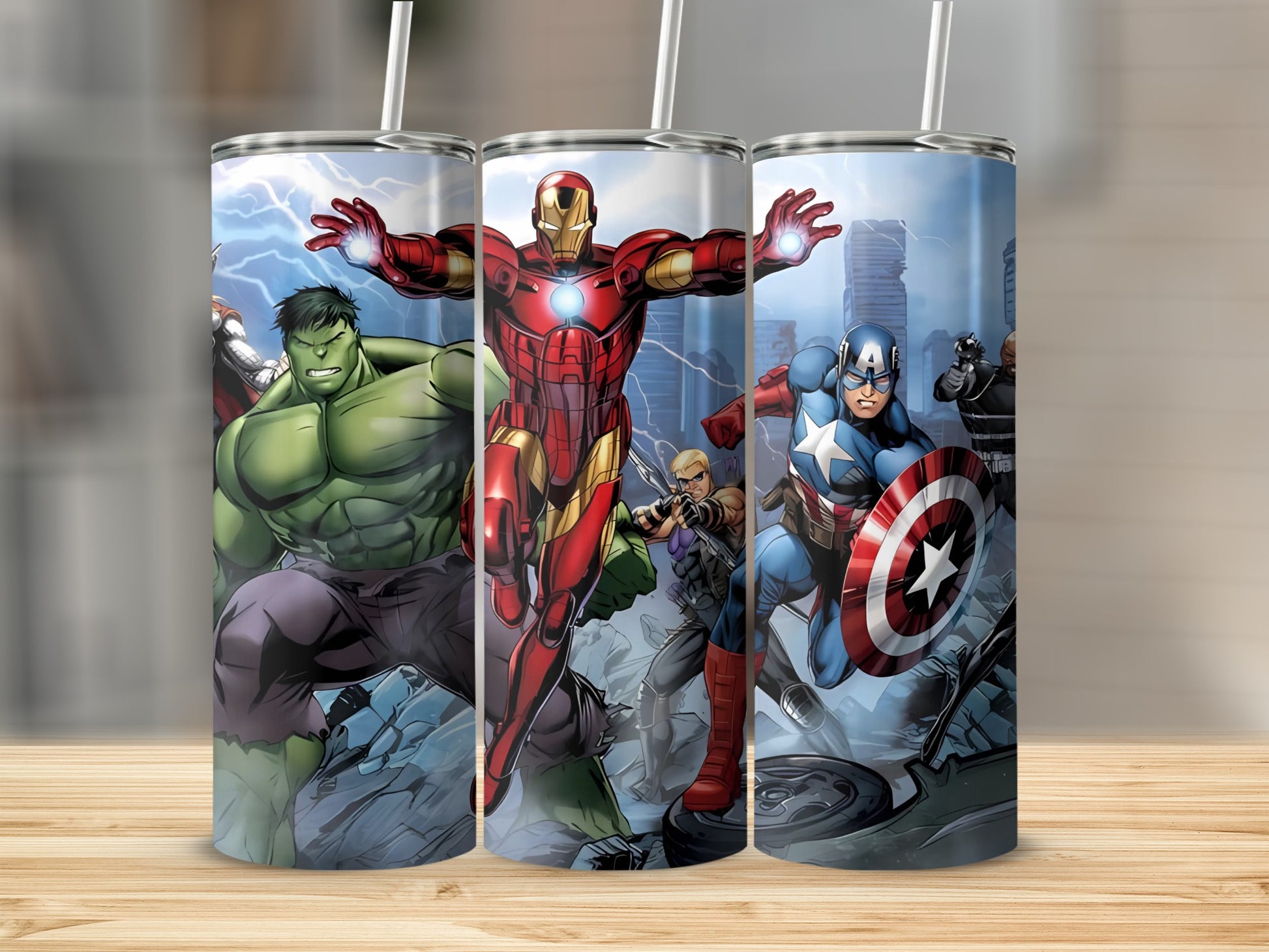 Superhero Tumbler with Hulk Ironman Captain America Cup