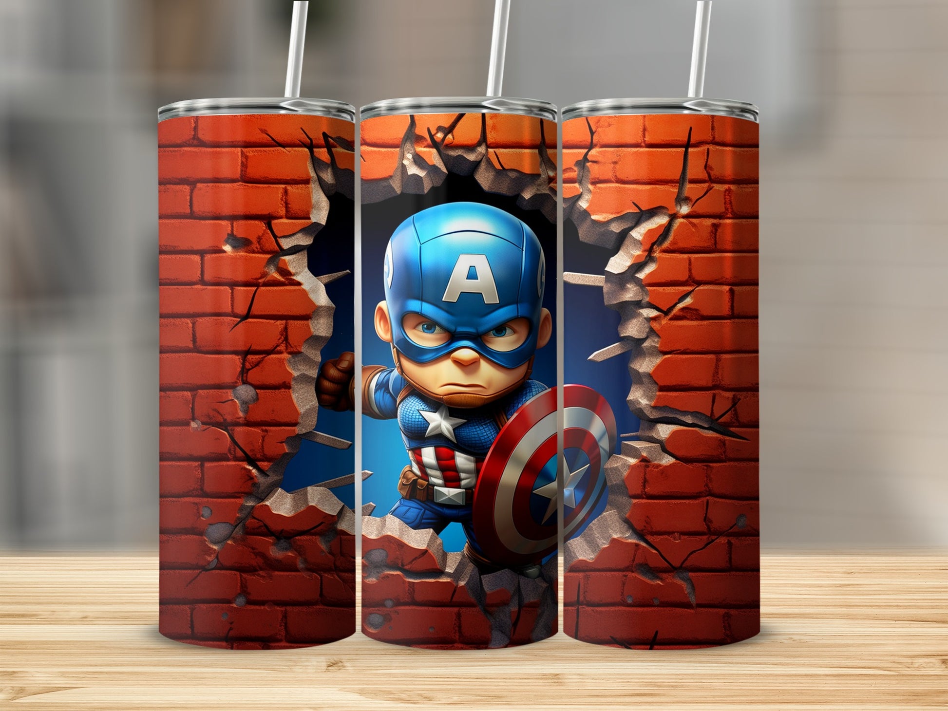 Captain Hero Breaks Through Wall Artwork Tumbler