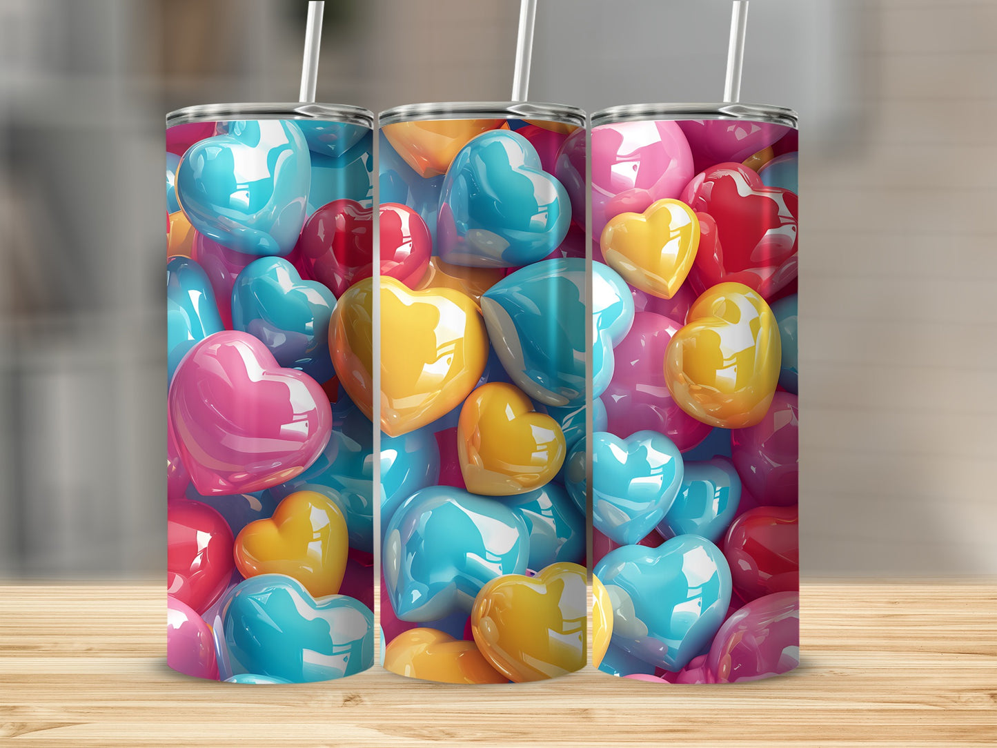 Rainbow glossy hearts vibrant full wrap tumbler product type