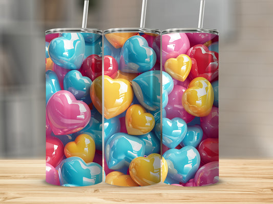 Rainbow glossy hearts vibrant full wrap tumbler product type