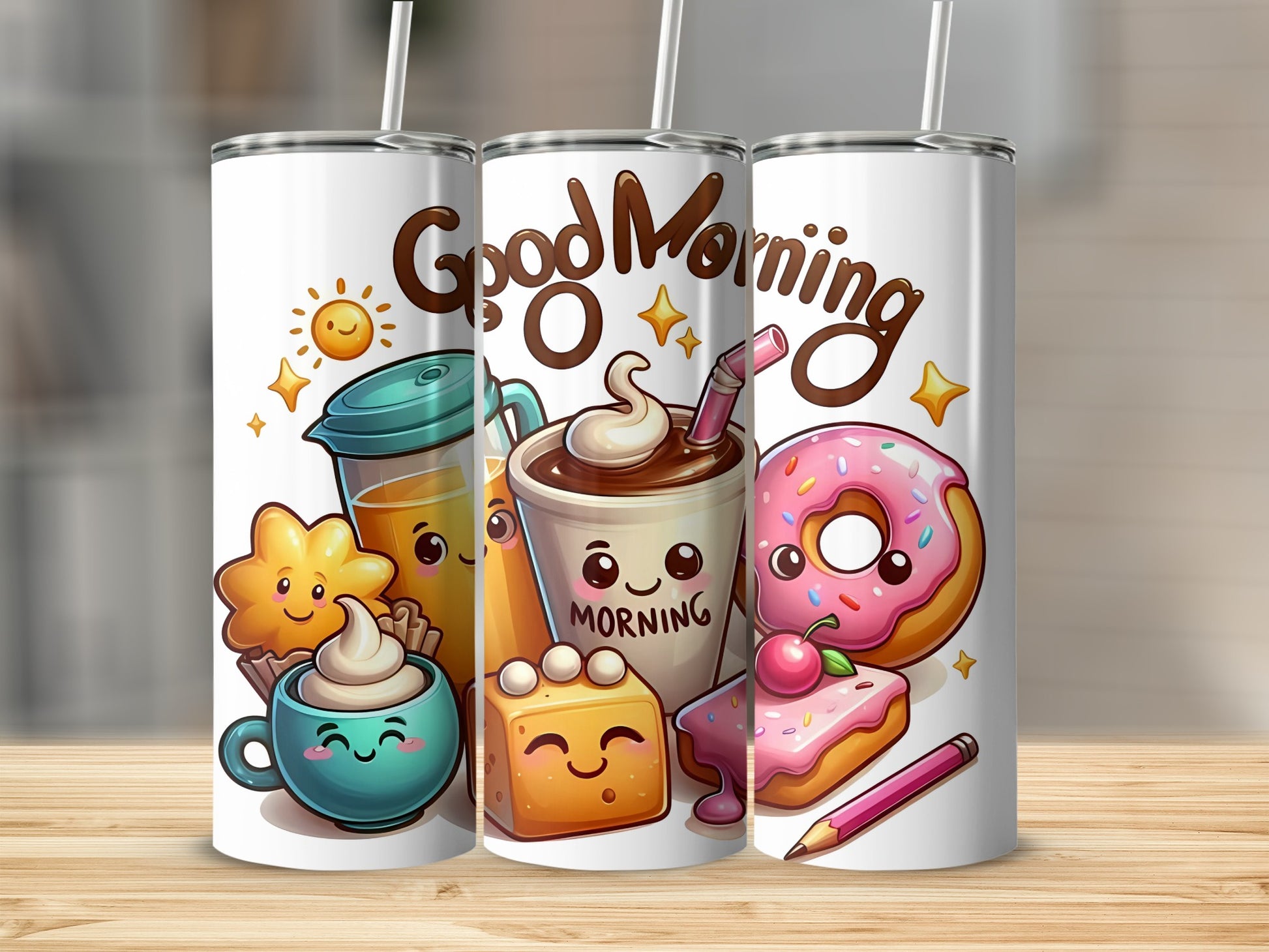 Good Morning Cute Cartoon Drinks and Pastries Tumbler Cup