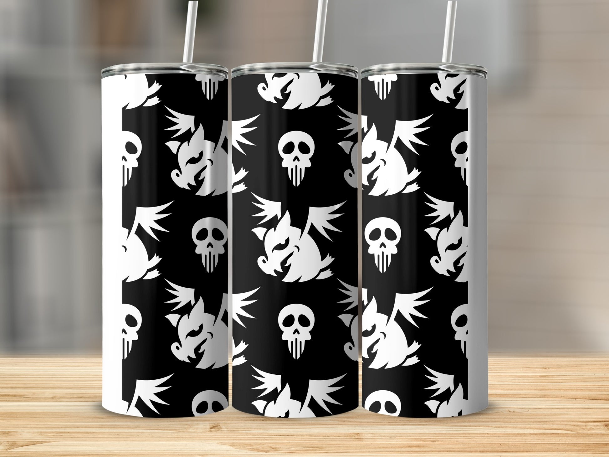 Black White Flying Pig Skull Pattern Tumbler product type