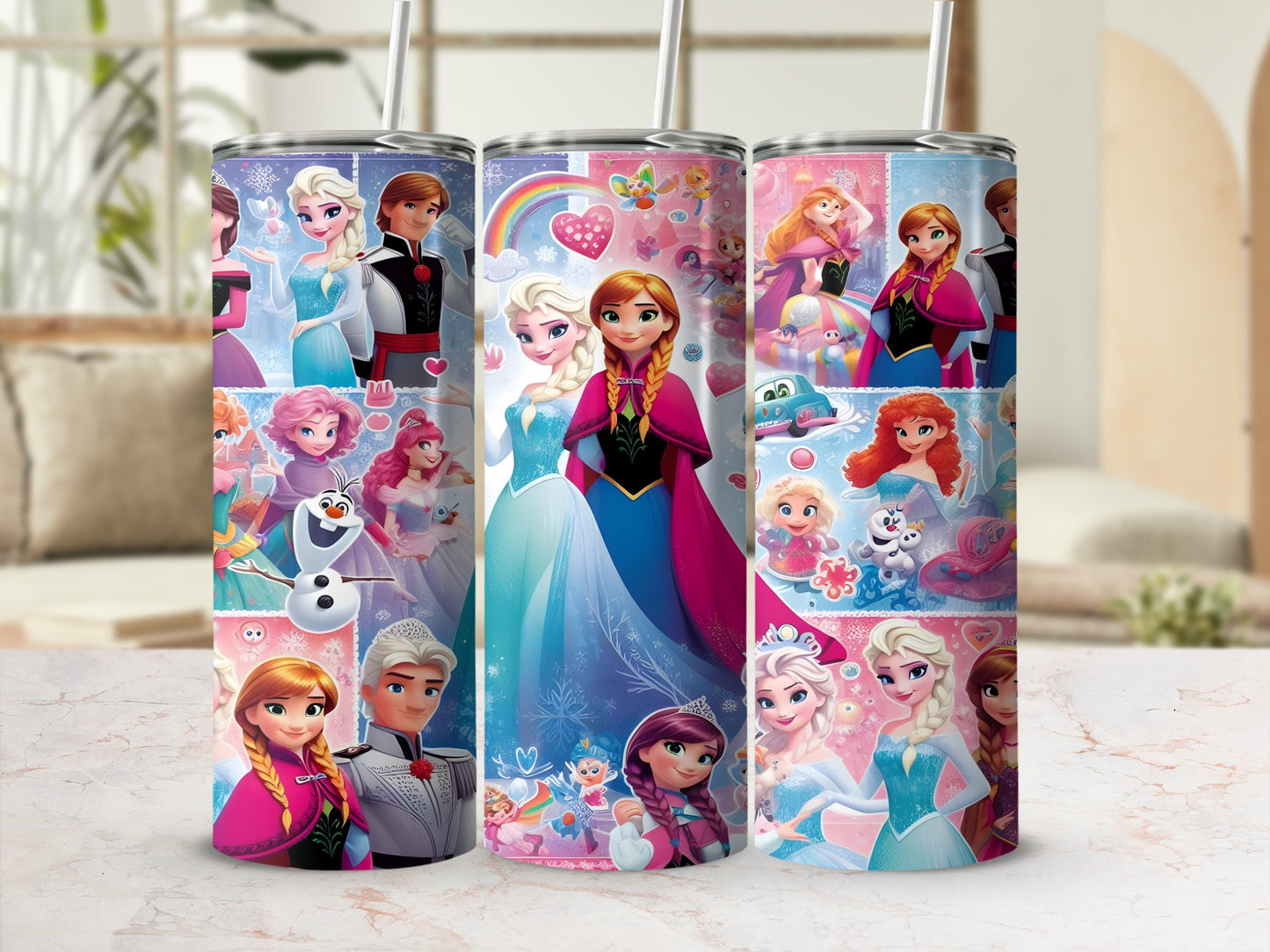 Collage of Frozen characters including Elsa, Anna, Olaf, and Kristoff.