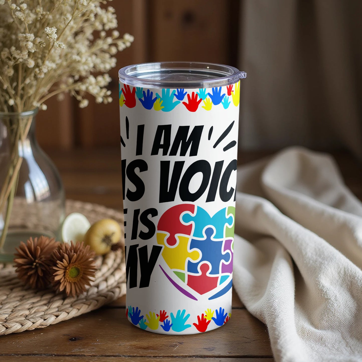 I Am His Voice Tumbler with Colorful Puzzle Puzzle