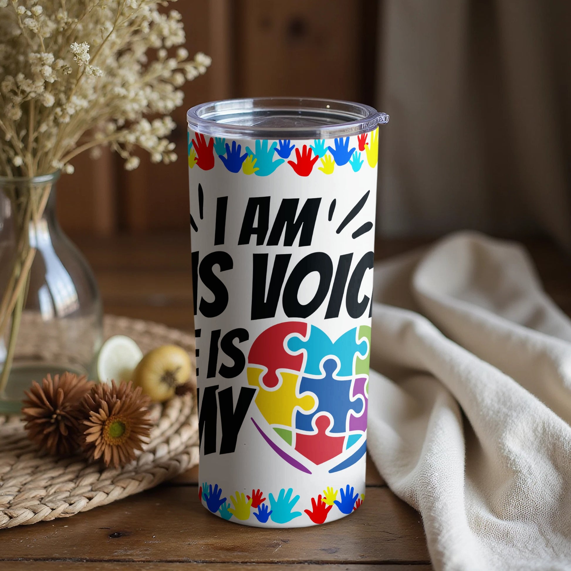 I Am His Voice Tumbler with Colorful Puzzle Puzzle