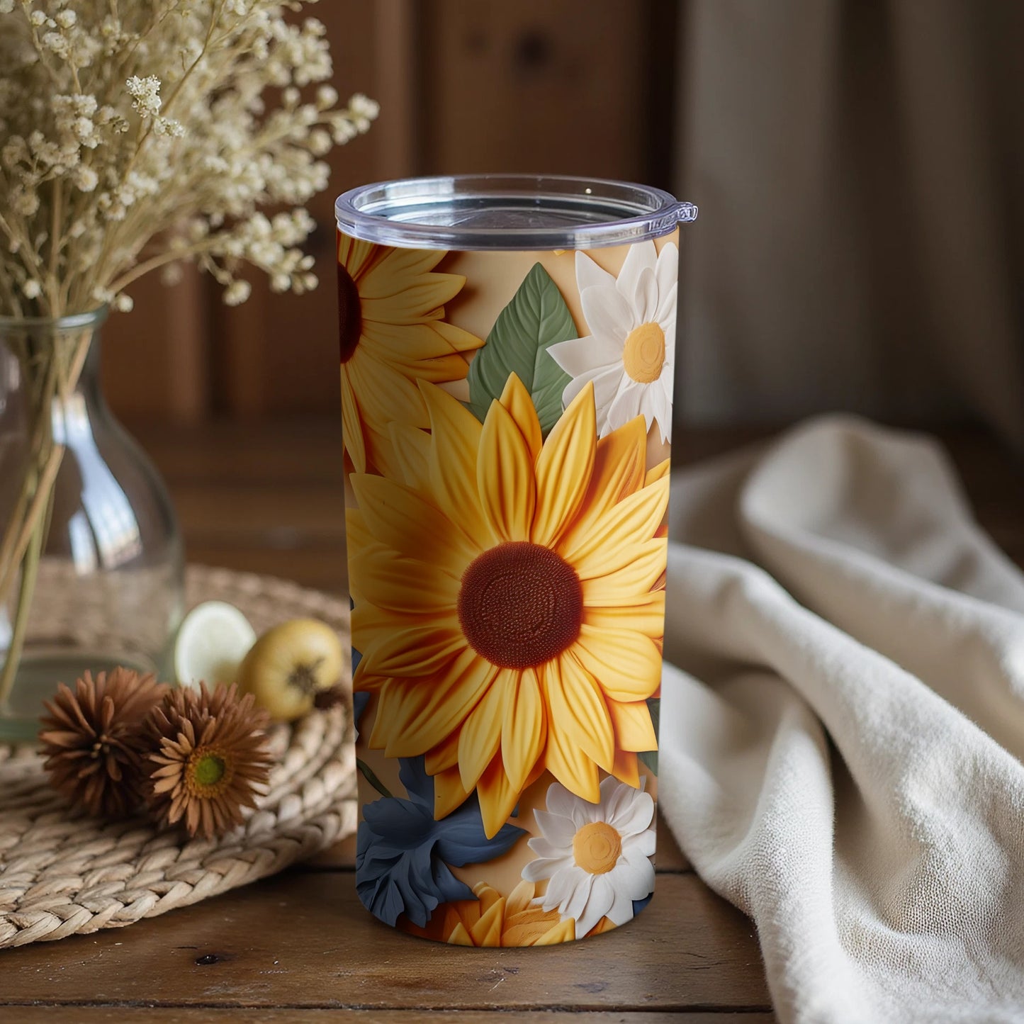 Beautiful Sunflower and Daisy Floral Tumbler Design