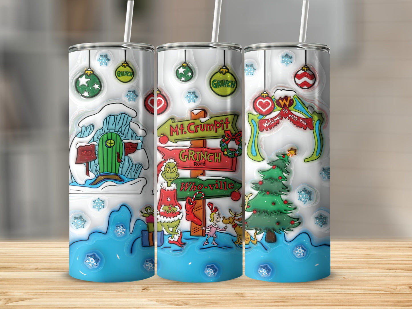 Christmas Grinch Themed Decorative Tumblers Set