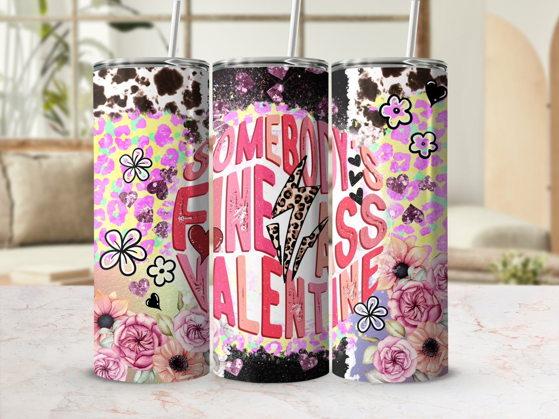 Bright Floral Somebody's Fine Ass Valentine Tumbler
