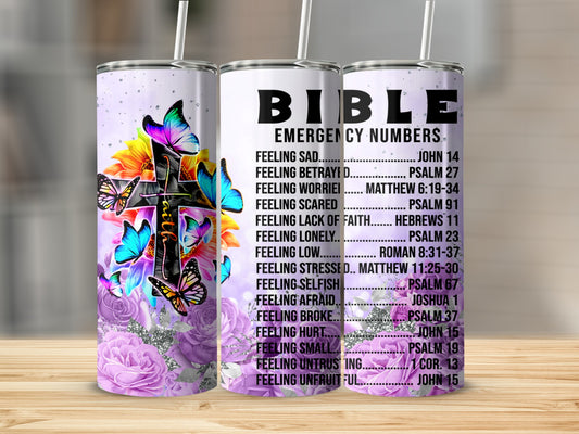 Bible Emergency Numbers with Faith Cross Design Tumbler