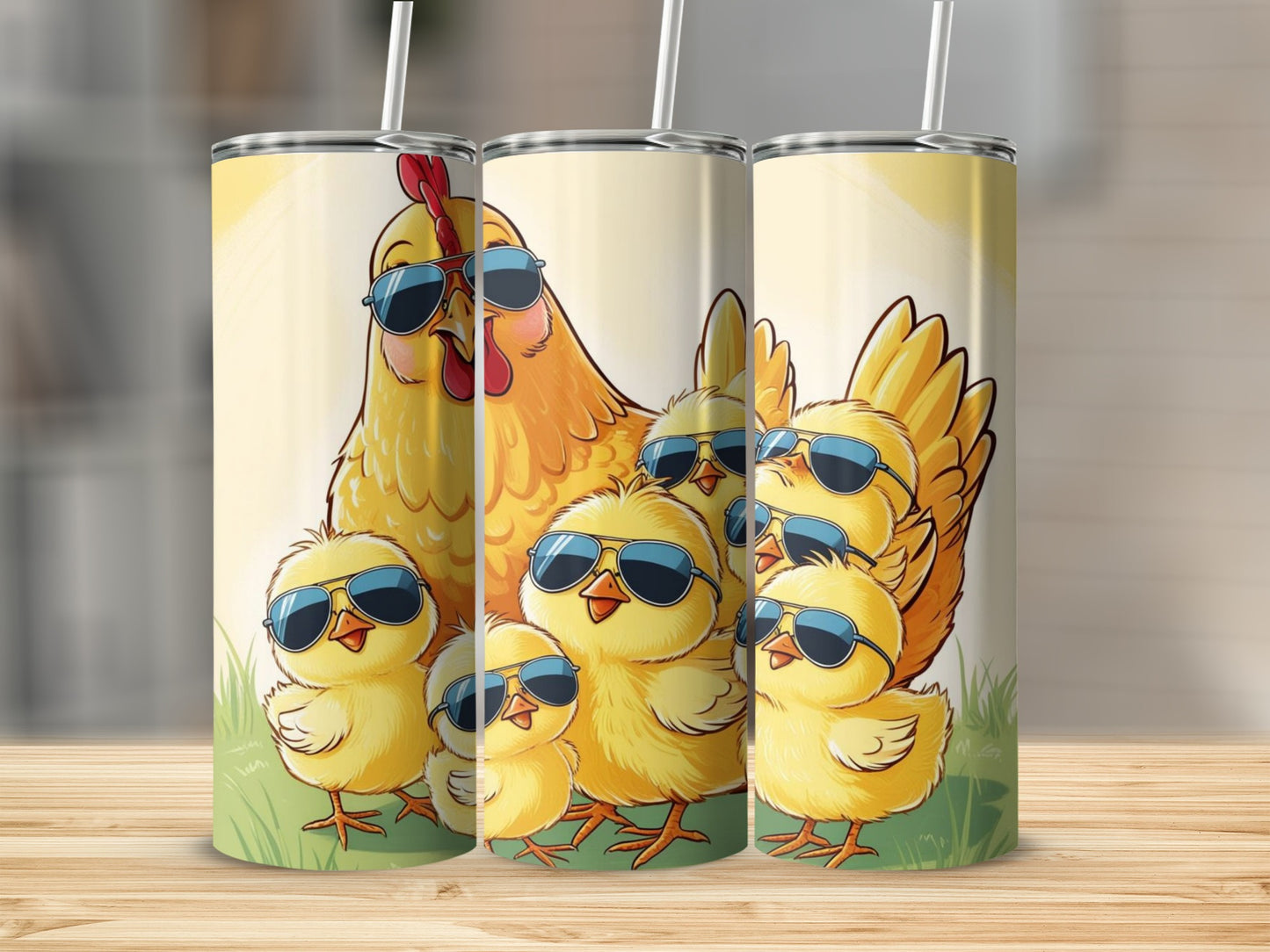 Cute Cartoon Chickens with Sunglasses Tumbler Cup