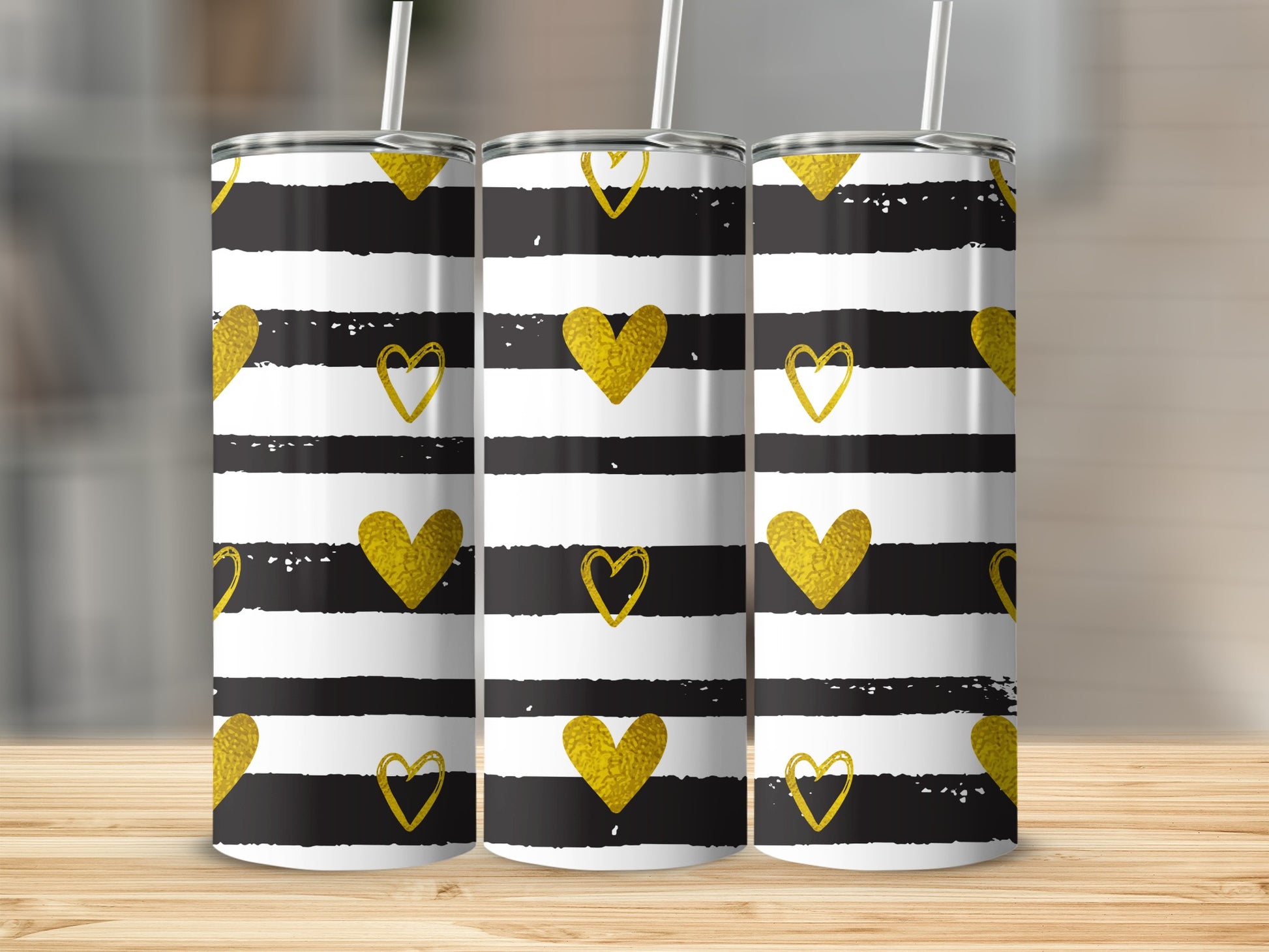 Stylish Black and Gold Heart Stripe Design Tumbler
