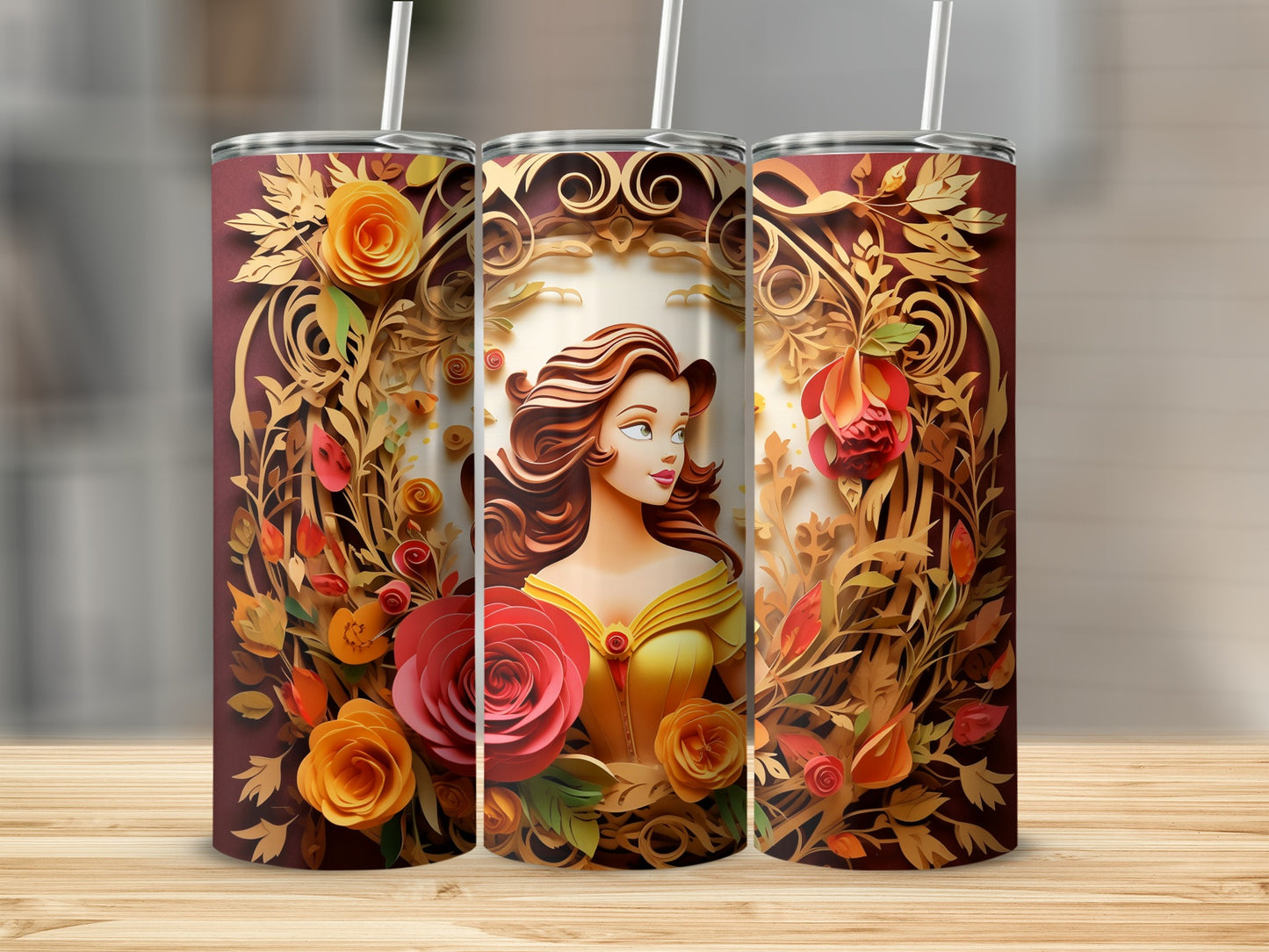 Elegant Floral Lady Graphic Rotatable Drinkware Cups