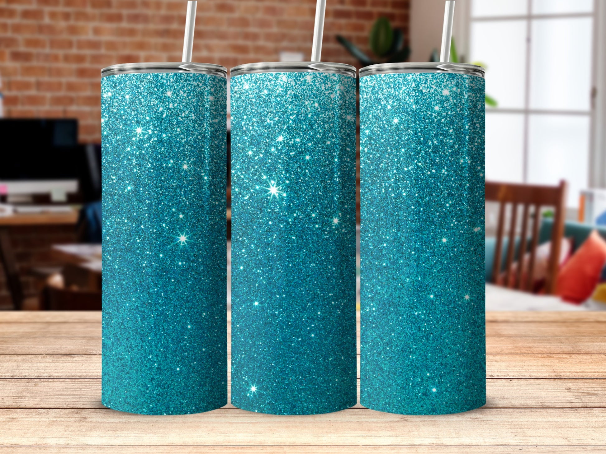 Sparkling Blue Glittery Design Drinkware