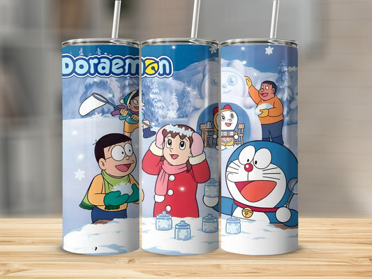 Doraemon Winter Scene Illustration Tumbler