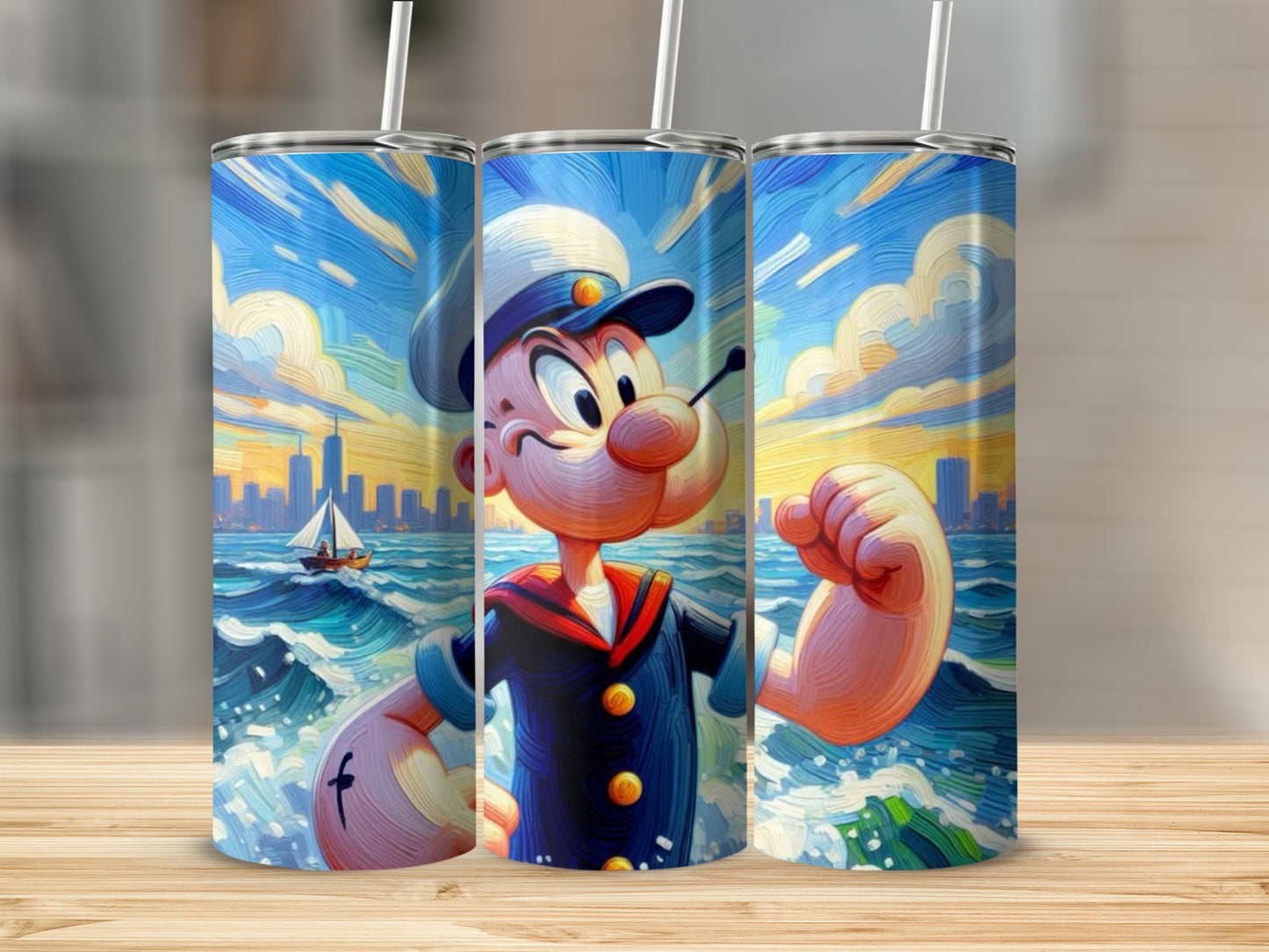 Popeye Cartoon Graphic Stainless Steel Tumbler