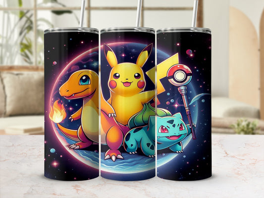 Colorful Pokemon Design Tumbler featuring Pikachu and Friends