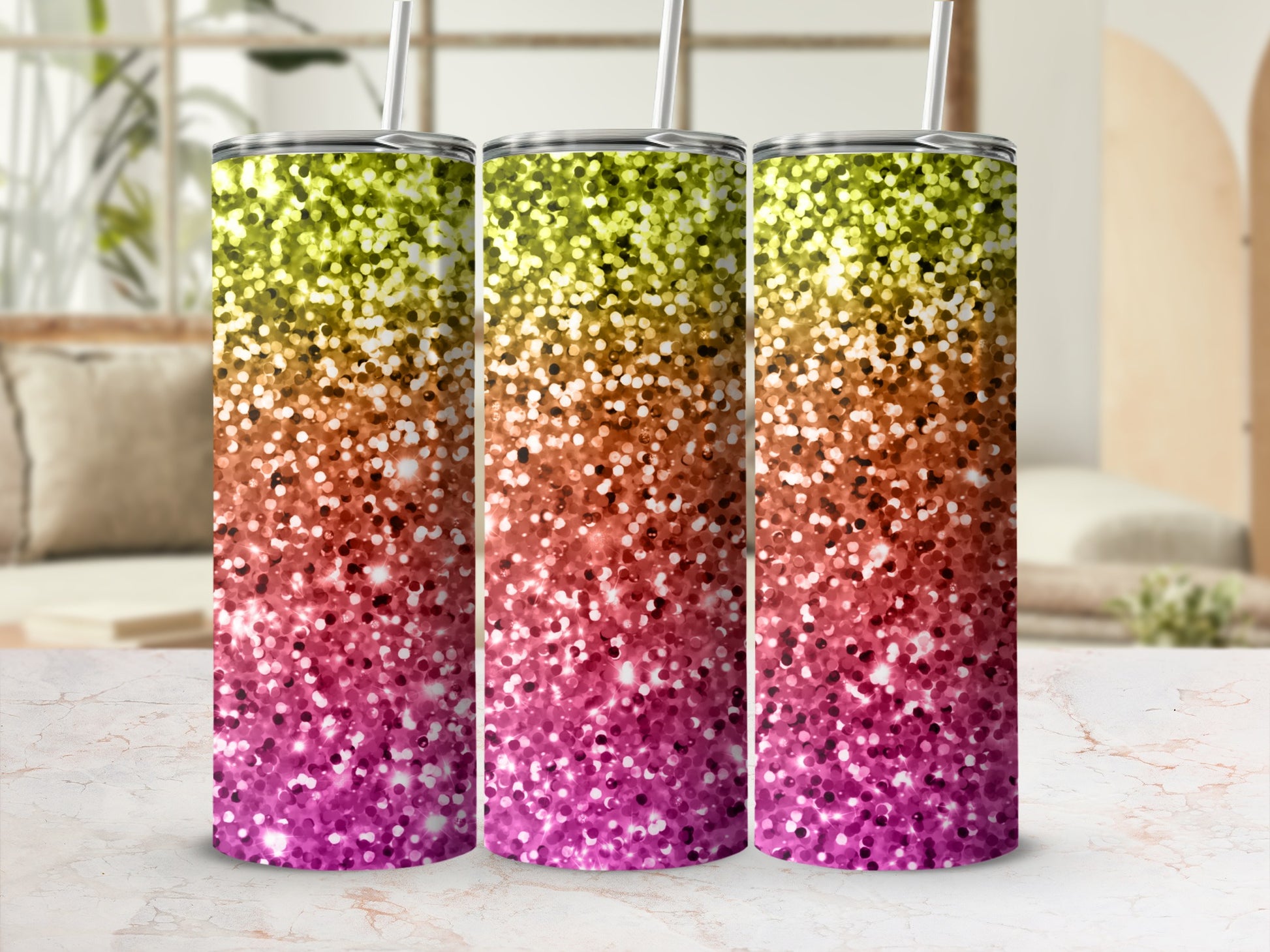 Colorful Glitter Gradient Design Tumbler for Daily Use