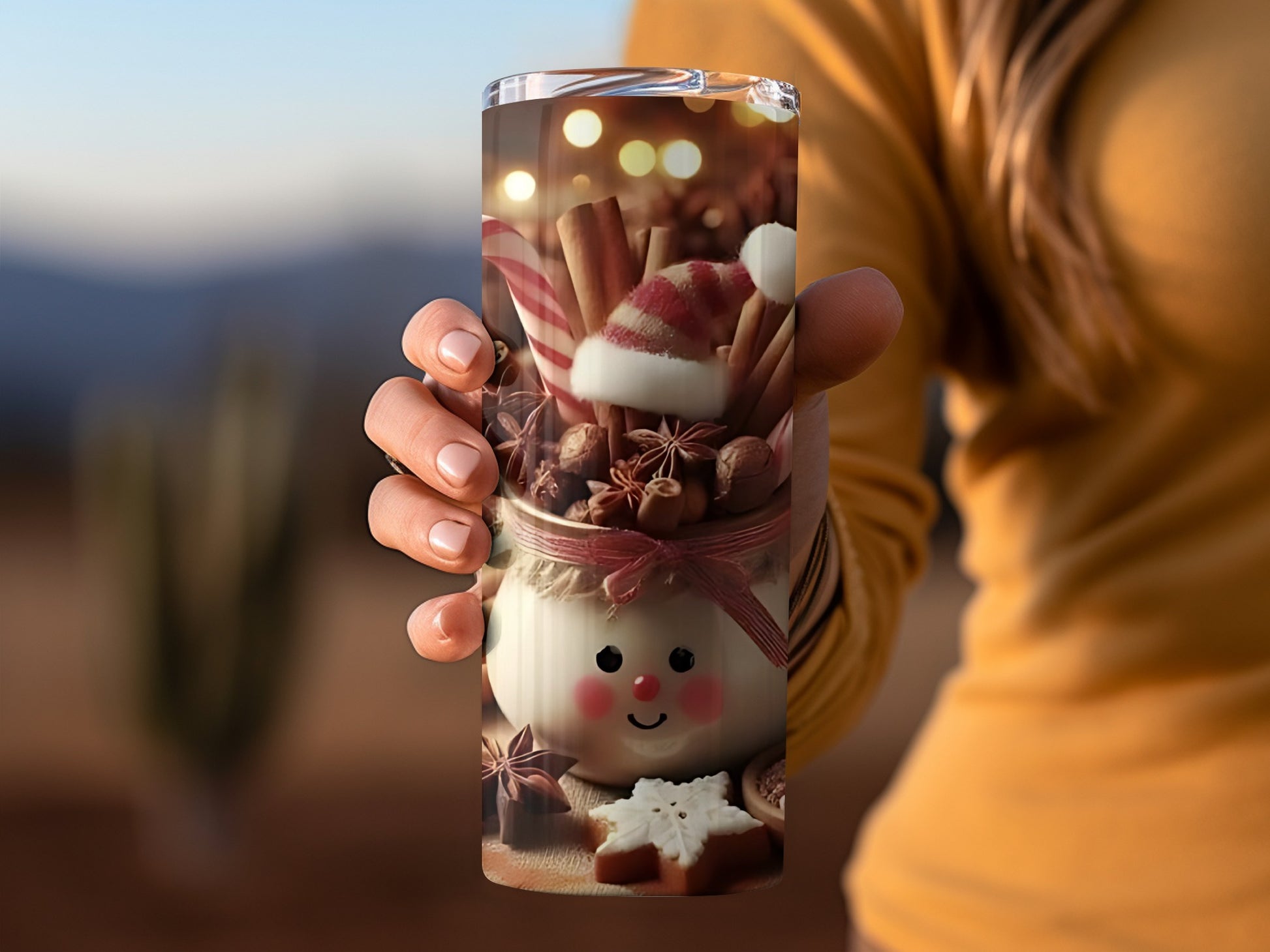 Festive Holiday Themed Cheerful Snowman Travel Mug