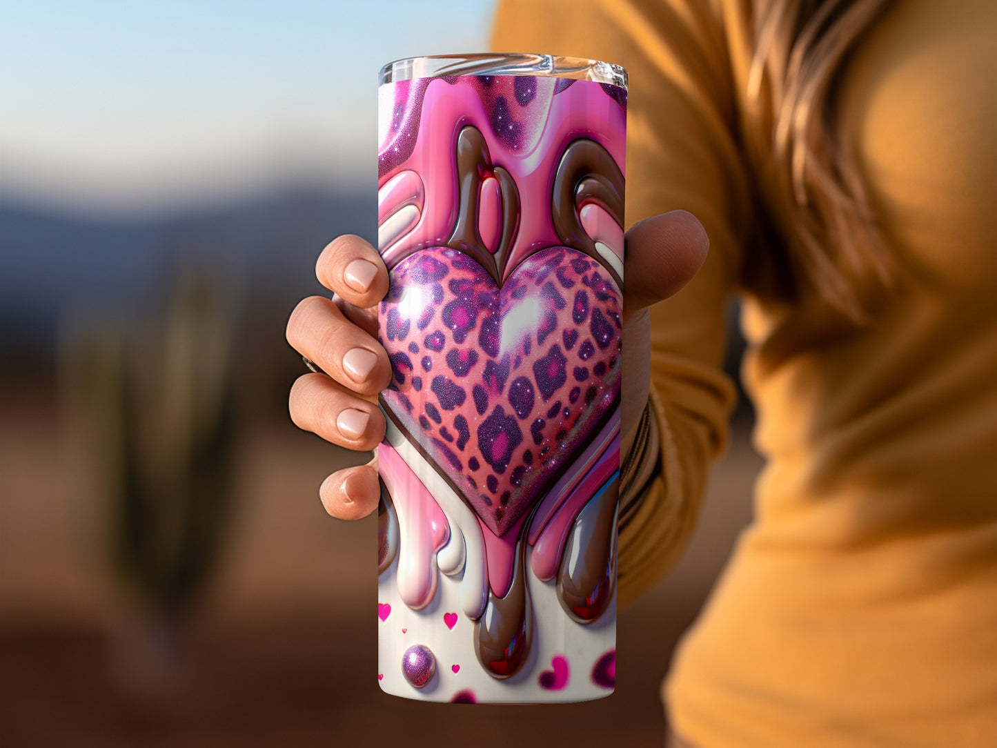 Valentine's Day! Leopard Heart with Flowing Chocolate Pink Icing Tumblers