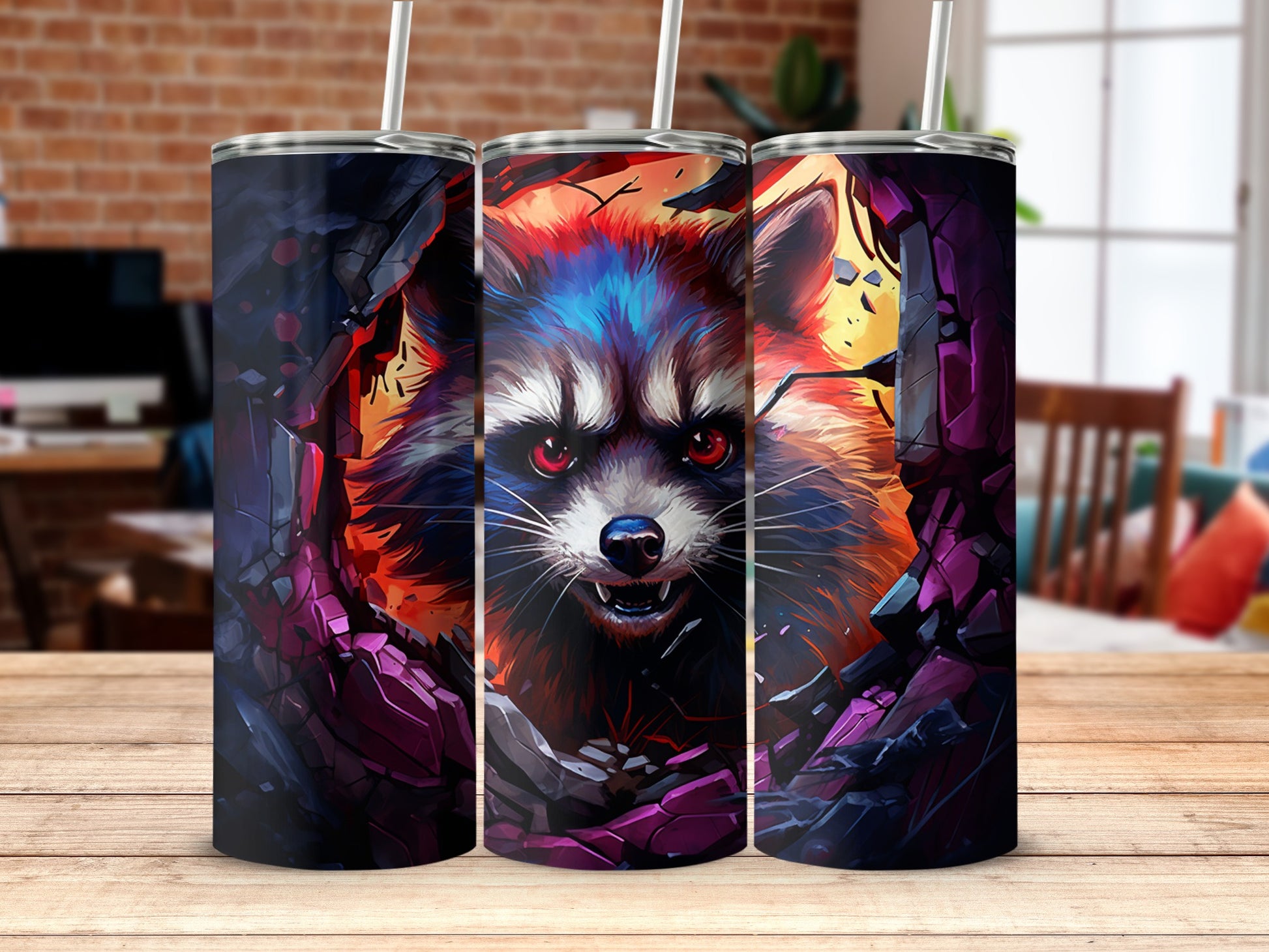 Vivid Raccoon Breakthrough Art on Tumbler Product