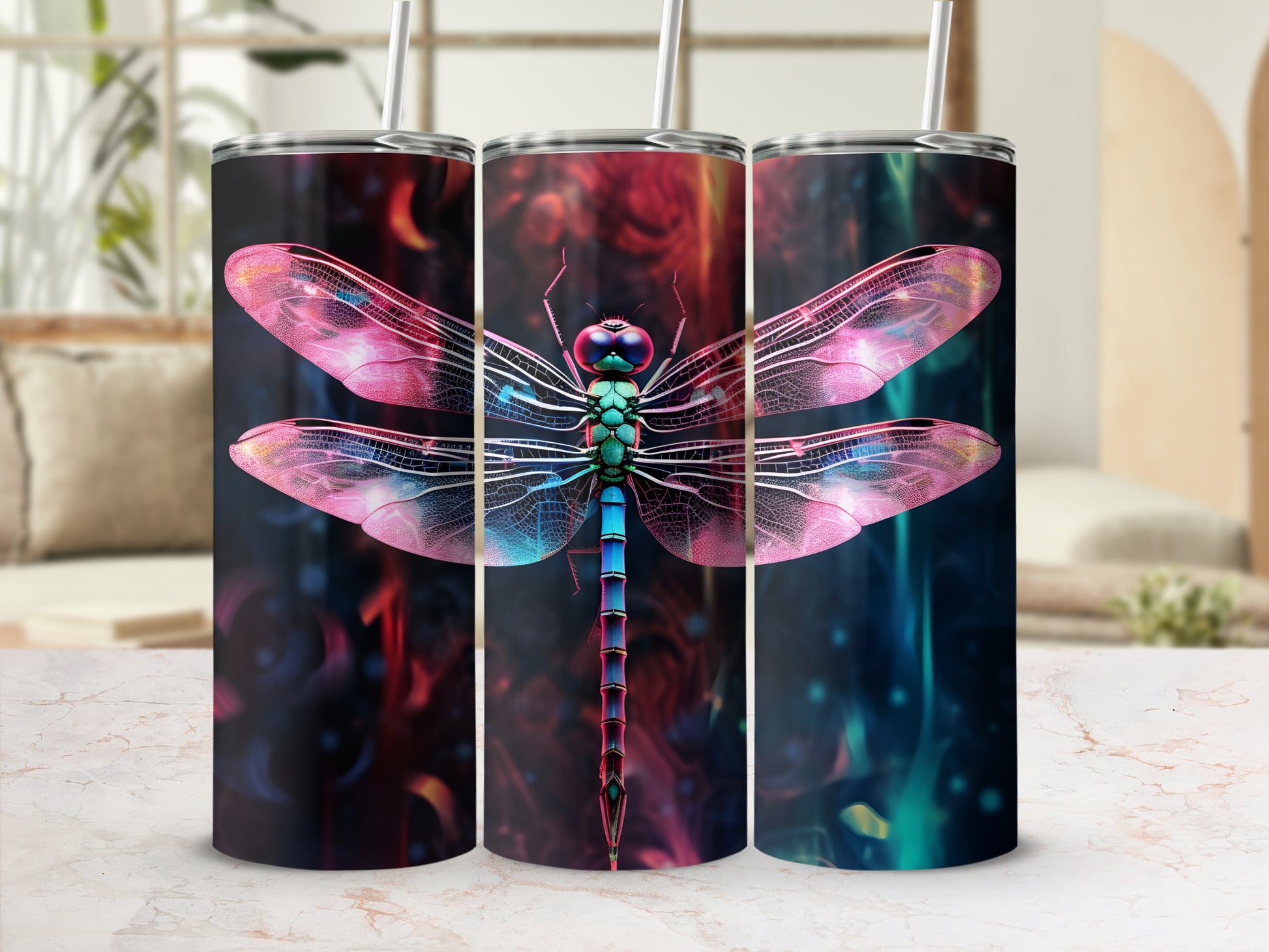 Vibrant Dragonfly Design Stainless Steel Tumbler