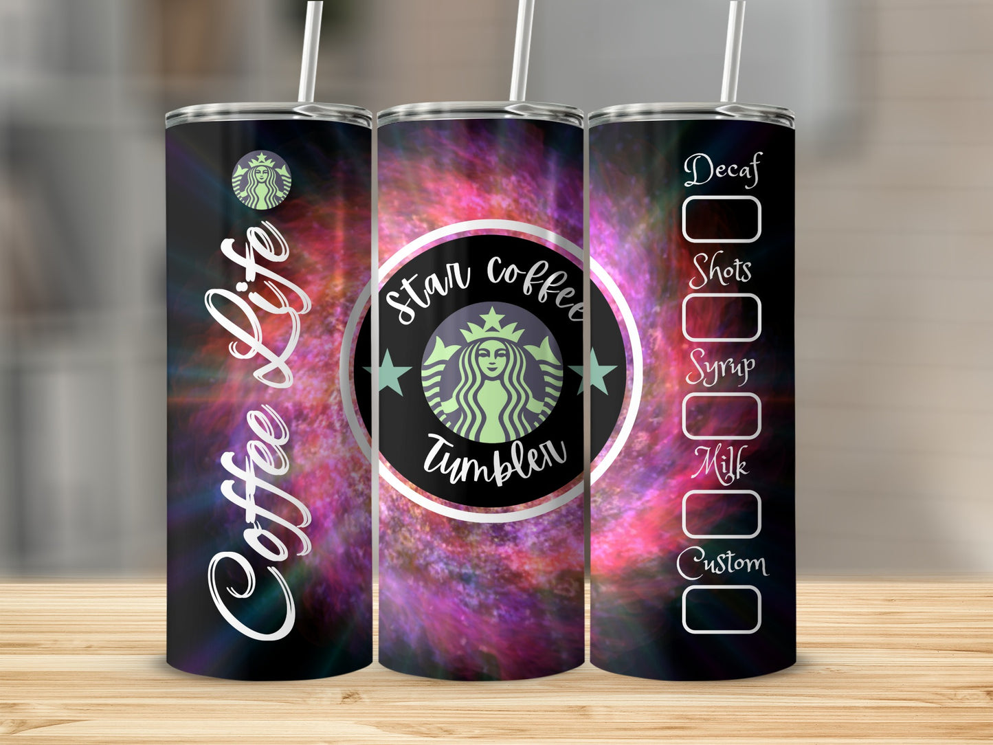 Cosmic Themed Coffee Life Tumbler With Options