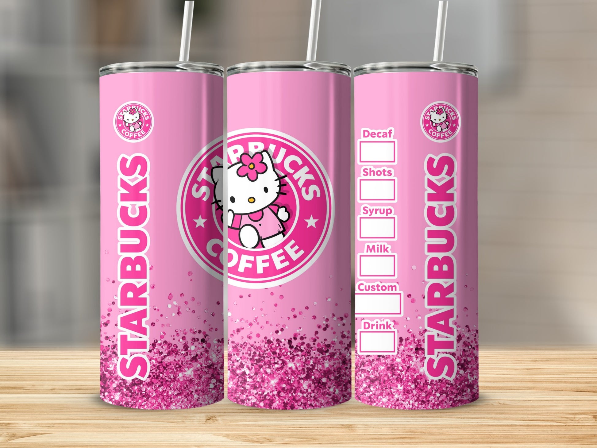 Pink Starbucks Hello Kitty Glitter Tumbler Cup 20oz
