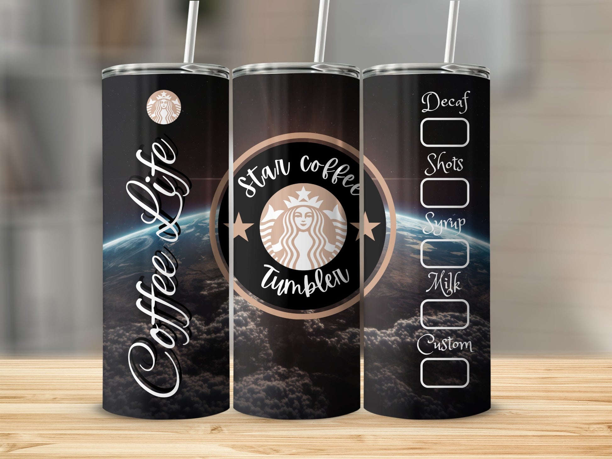 Coffee oLife Star Coffee Tumbler with Decaf Shots Syrup Option