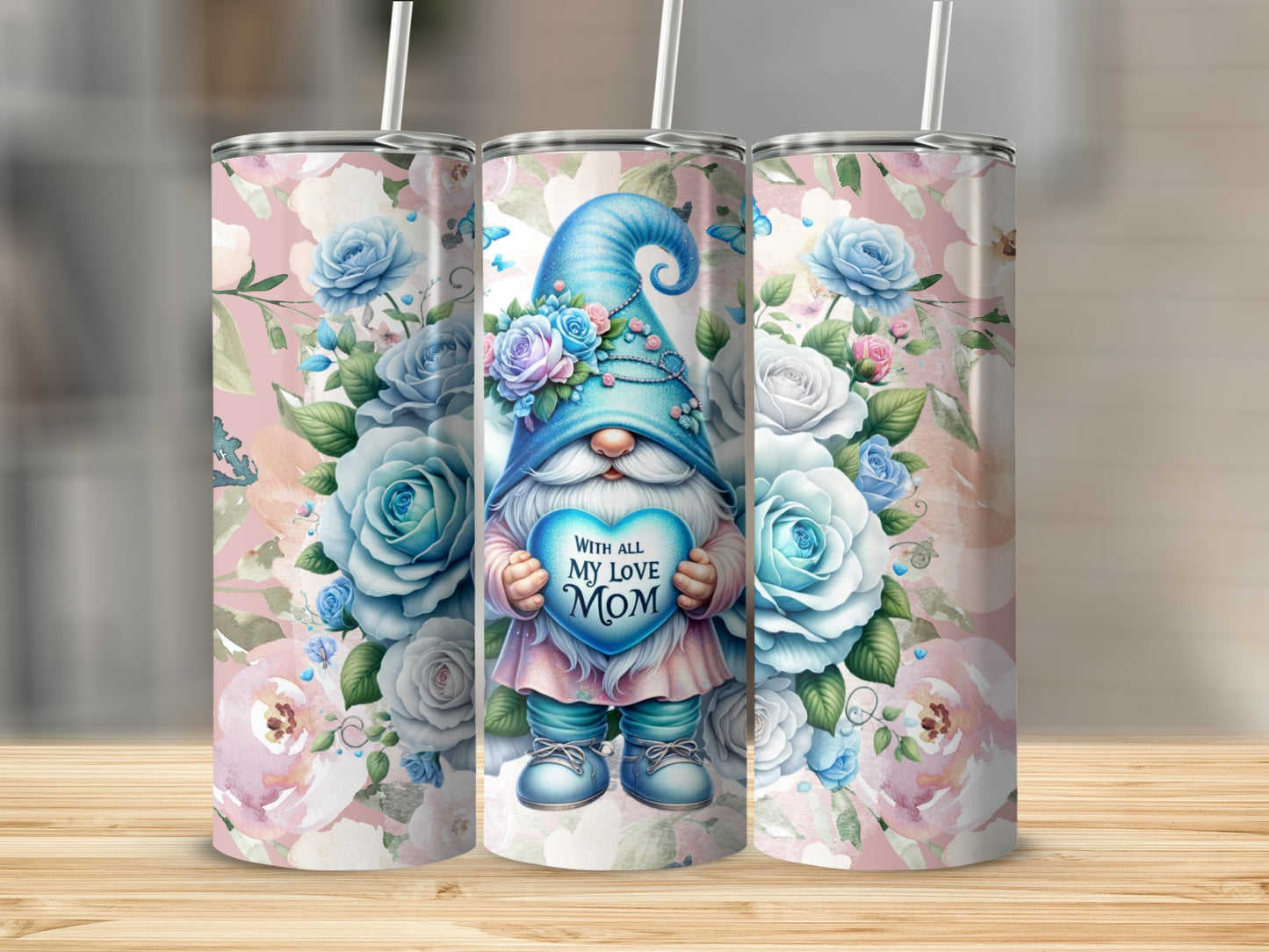 Charming Floral Gnome With All My Love Mom Tumbler