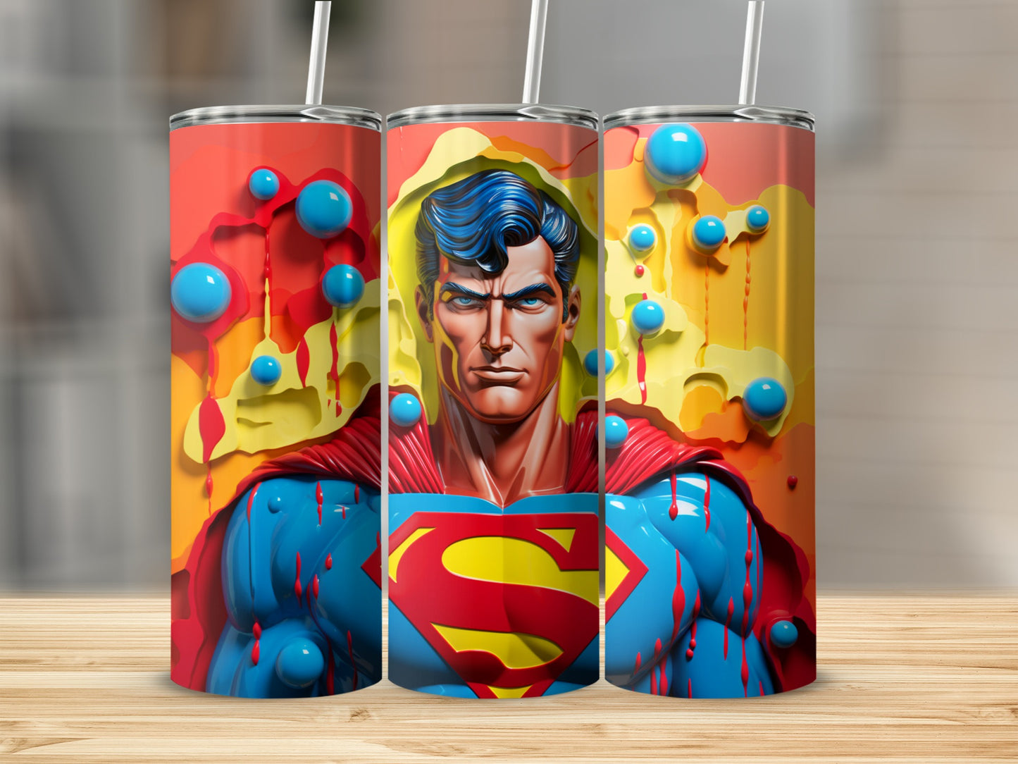 Superhero Graphic Stainless Steel Tumbler with Straw