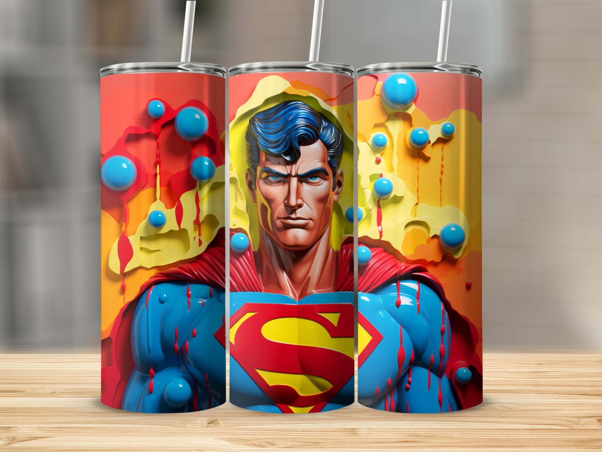 Superhero Graphic Stainless Steel Tumbler with Straw