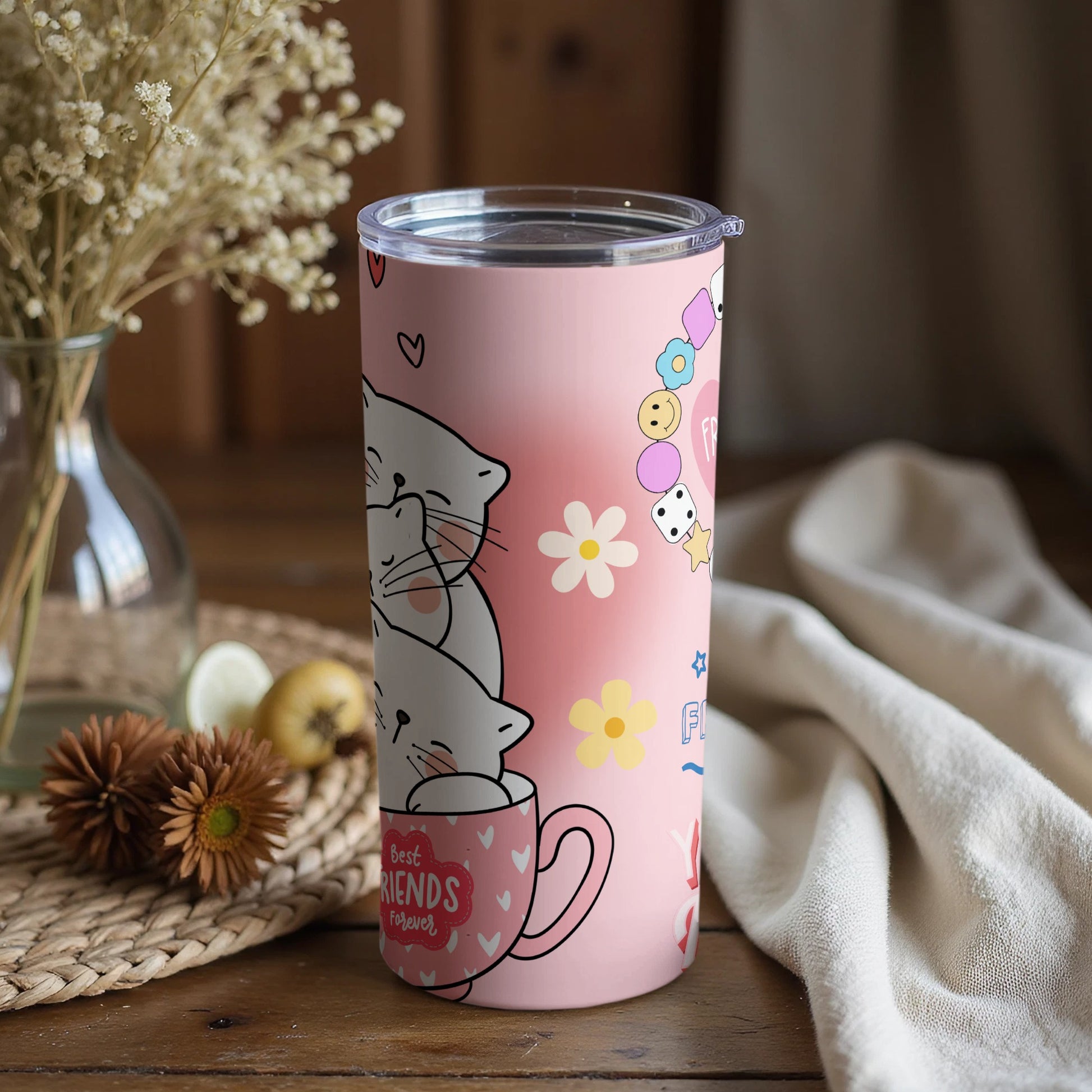 Adorable Cat and Flowers Design Travel Mug