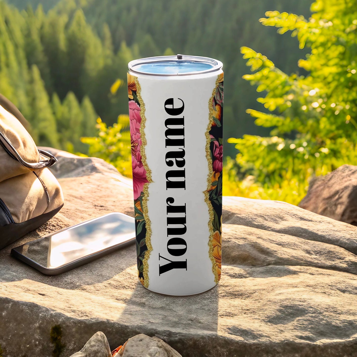 Customized Floral Design Travel Tumbler for Outdoors