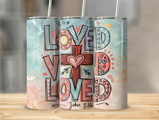 Loved John 3:16 Colorful Inspirational Tumbler