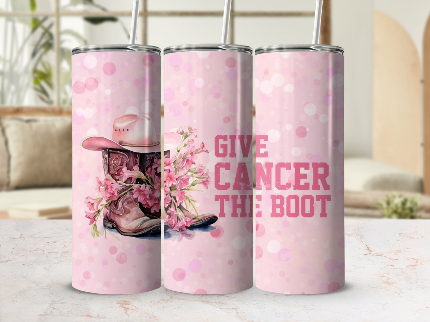 Give Cancer The Boot Pink Floral Tumbler Cup